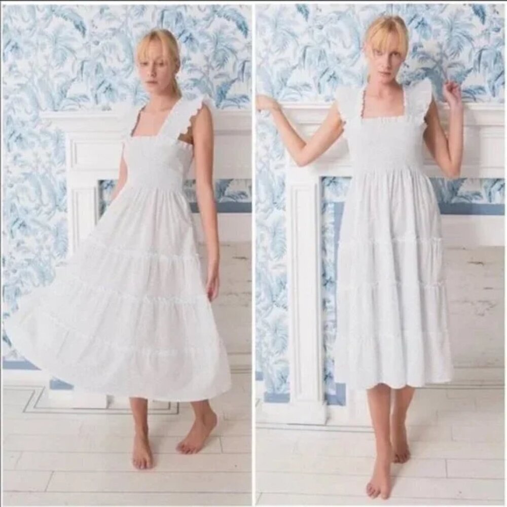 💕HILL HOUSE💕 The Ellie Nap Dress ~ White with Blue Swiss Dots Large
